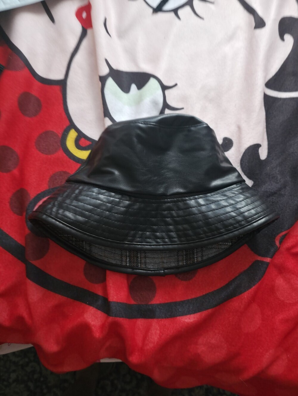 Steve Madden Black Faux Leather Bucket Hat